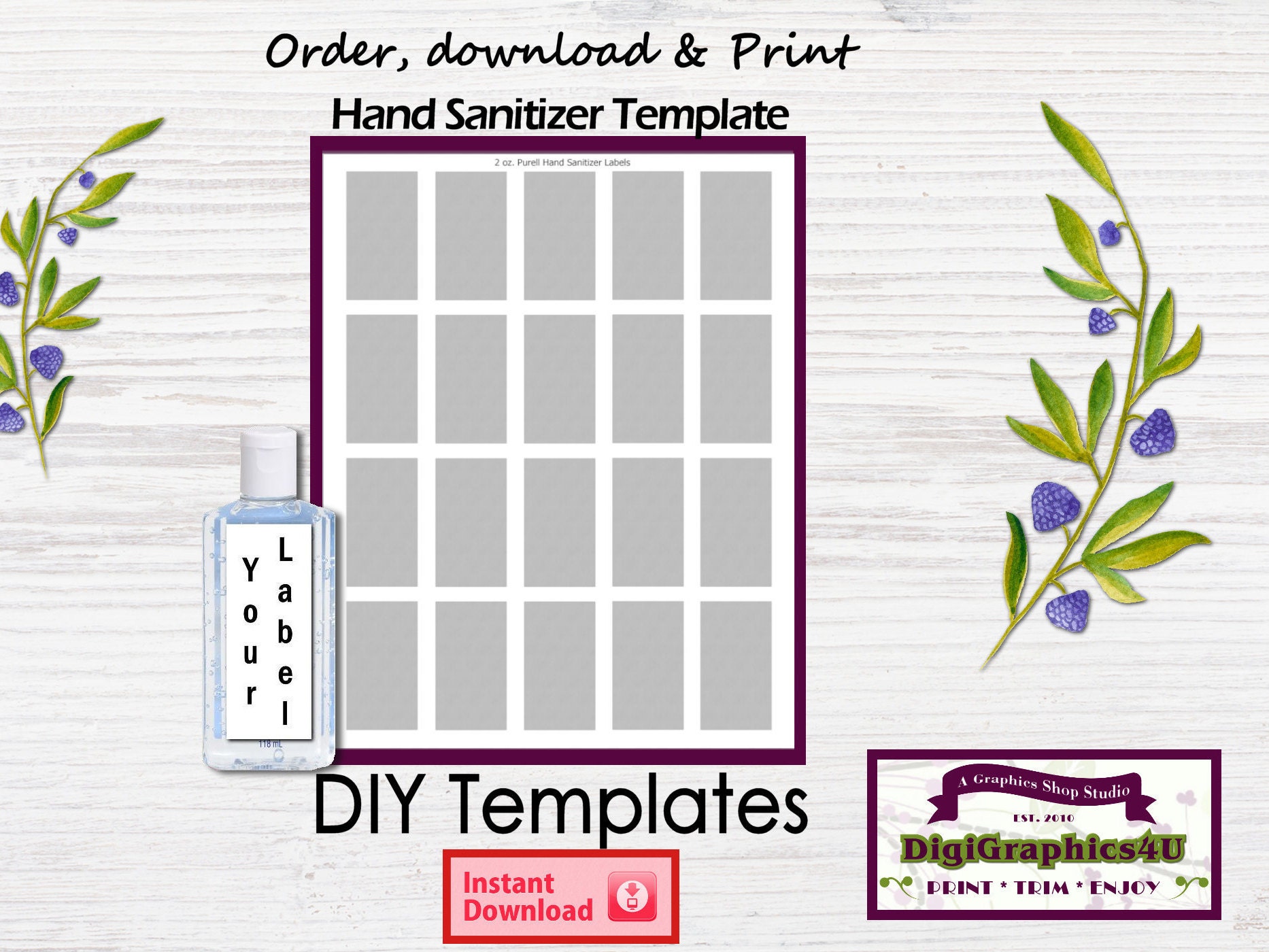 Sanitizer 2oz Label Printable DIY Template Instant Download