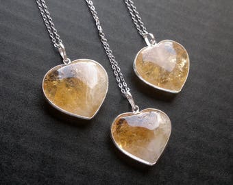 Citrine Necklace Citrine Heart Necklace Citrine Pendant Citrine Jewelry Mineral Necklace Silver Heart Pendant Stone Necklace Silver Citrine