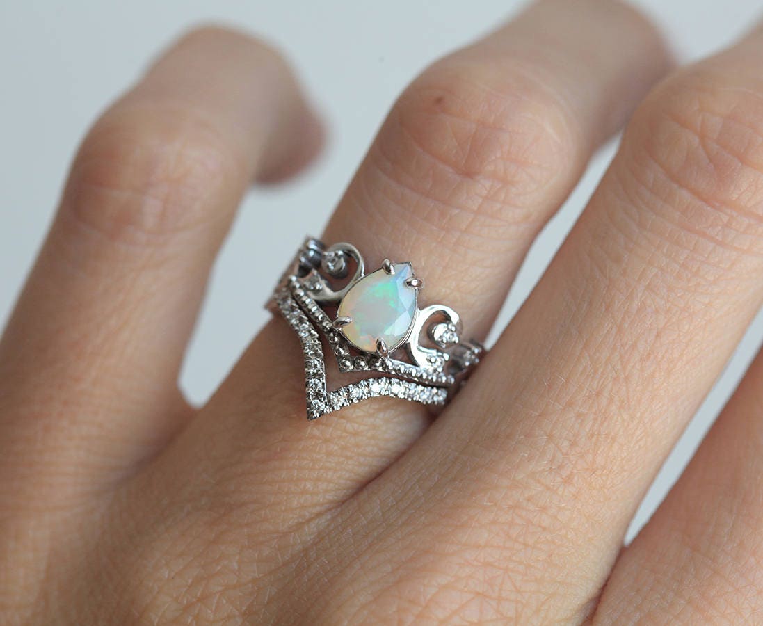 Opal Wedding Ring Set Opal Engagement Ring Set Vintage