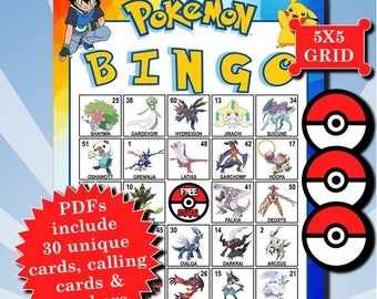 POKÉMON with Numbers 5x5 Bingo printable PDFs contain everything you need to play Bingo.