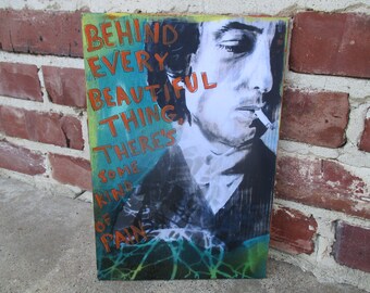 bob dylan print with quote on reclaimed wood . bob dylan portrait . folk rock music wall decor . folk musician . beautiful pain . bob dylan