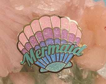 Mermaid Seashell Enamel Pin - Shell - Glitter Hard Enamel - Flair – Lapel Pin - Wildflower + Co.