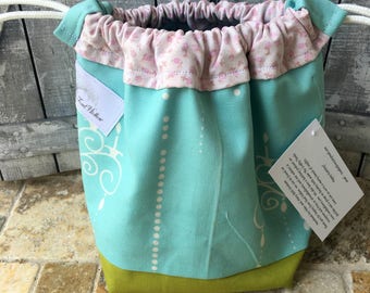 Knitting Project Bag-Robins Egg Blue & White,Knitting tote bag,Toad Hollow Bag,Crochet Project,Sock,yarn keeper,drawstring bag,mini tote bag