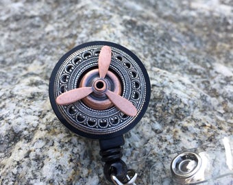 Pilot gift, Propeller badge reel, flight attendant gift, pilot wife gift, mens badge clip, badge holder, airplane lover, mens retractable ba