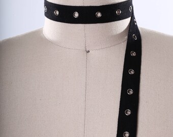 Black Grommet Tape/ 0.75" 100% Cotton Twill Tape/ Nickel Metal Eyelets/ Lacing Grommet Trim/ Black Grommet Trim