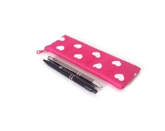 Hearts. Small pencil pouch. Pink pencil case. School supplies. Pencil case. Zipper pencil pouch. Gift ideas