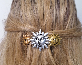 Sun Hair Barrette, french Hair barrette with Celestial Suns