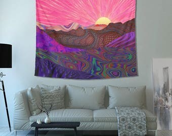 Trippy Trek Tapestry- Colorful Landscape Art- Psychedelic Design- Trail into Horizon Wall Art- Colorful Design- Tapestries- Sweet Graphics