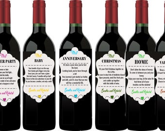 Wedding Milestone Wine Labels, First Anniversary Wine Labels, Wedding Firsts Milestones, Set of 6.