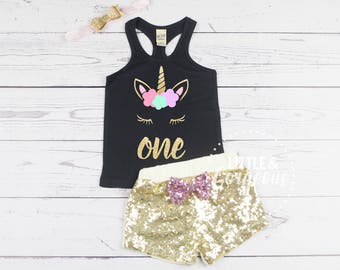 Unicorn First Birthday Outfit, 1st Birthday Tank Top, Unicorn Tank Top, Baby Girl One Birthday, Tank Top Unicorn, Unicorn Sparkle Shorts