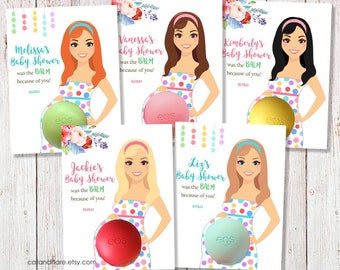 Baby Shower Favors Girl Boy EOS Lip Balm Multi Colored Polka Dots Baby Shower Favor Baby Shower Fabor Card Holder Gift Tags PRINTABLE