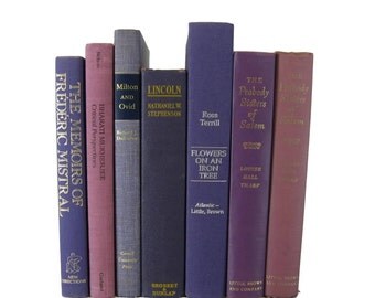 Purple Decorative Books , Vintage Book Decor , Photo Prop , Bookshelf Decor , Home Decor , Old Book Decor ,