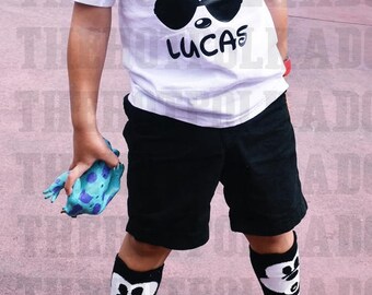 Personalized Cool Mickey Mouse with Sunglasses and NAME for Infant, Toddler, Youth Boy White T-Shirt Disney Family Shirts