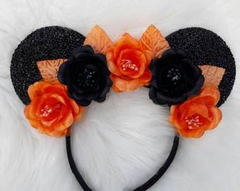 Sparkle Floral Halloween Minnie Ears