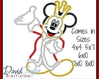 King Mickey Mouse Embroidery Design 4x4 5x7 6x10 7x10 8x10 in 9 formats-Applique Instant Download-DTDigitizing Minnie Queen Princess Prince
