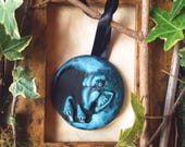 Blue Green Goblin Moon Face Crescent Plaque Wall Art Mushroom Decoration Pagan Geek Gift Fantasy Creature