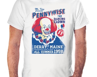 Pennywise Stephen King IT Circus Poster Horror Clown White T Shirt Small to XXL