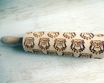 BULLDOG Embossing Rolling pin. Engraved rolling pin with dogs.
