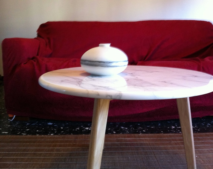 Giotto Oak Round Coffe Table with Italian Marble Tops