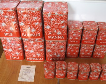 Vintage NEW Soviet Metal Boxes for Kitchen.Set of 18 pieces.Not used.USSR 1991