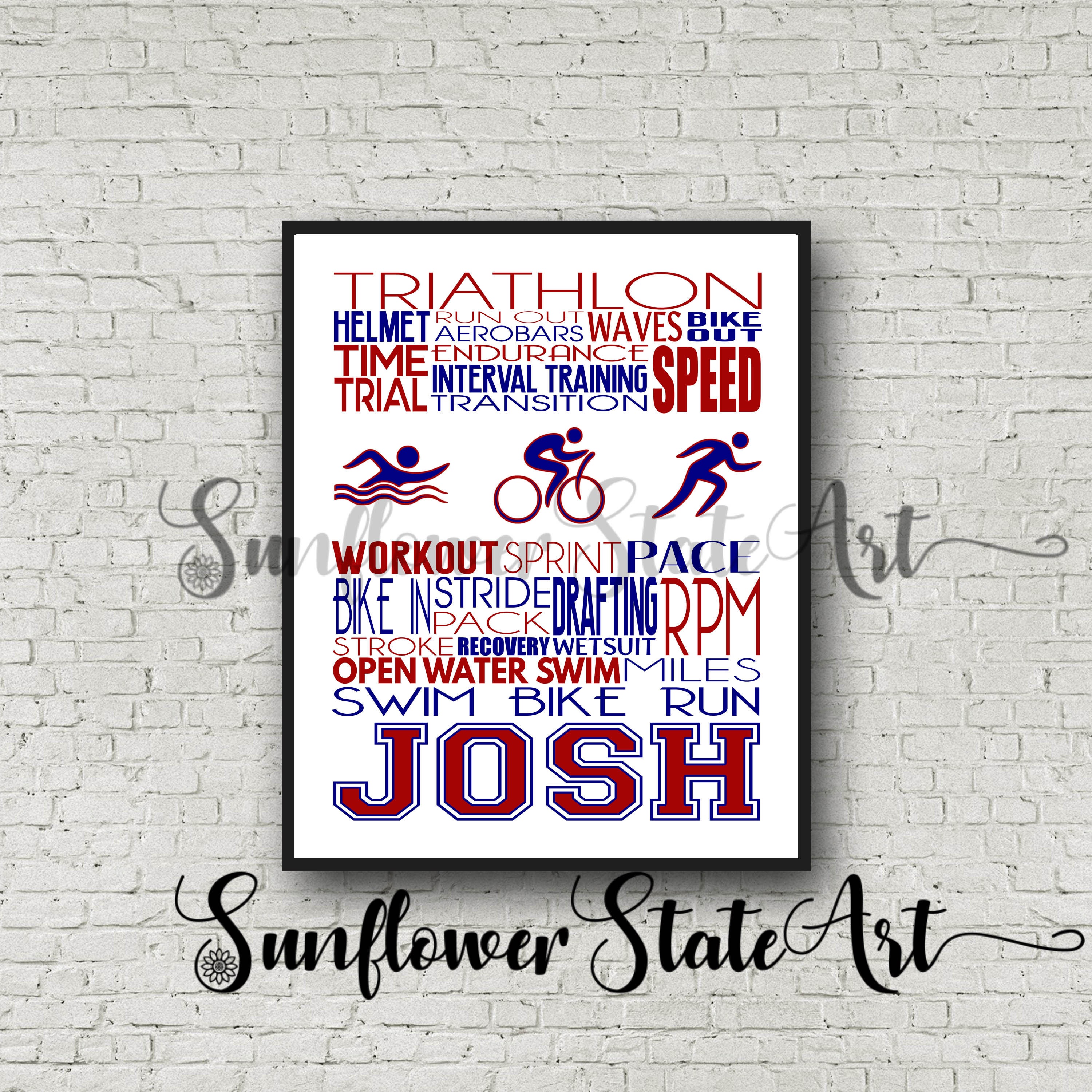 Personalized Triathlon Poster Typography Triathlon Gift