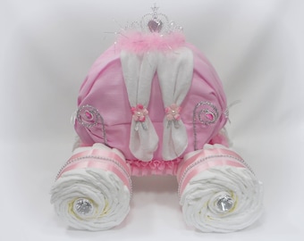 Princess Carriage - Princess Diaper Cake - Unique Baby Girl Baby Shower - Cinderella Carriage - Baby Shower Centerpiece