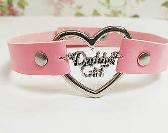 daddys girl simple lolita day collar heart ddlg fetish bdsm Pink