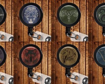 YOU PICK Skyrim inspired Retractable ID Badge Key Reel
