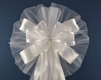 Wedding Pew Bows for Aisle Decorations and Wedding Décor. Free Imprinting on Wedding Bows. Genuine Satin, High Quality Arabesque