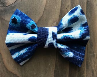 Upcycled MEDIUM Indigo Dog Bow Tie, dog collar accessory, slide on collar accessory, dog bows, pet bow tie