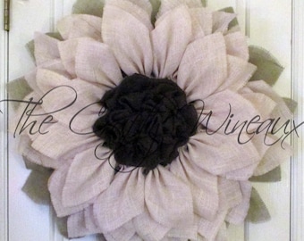Extra Large 30" White Burlap Sunflower Wreath, Spring Wreath, Summer Wreath, Customizable Wreath, Trendy Yellow Sunflower Wreath