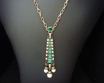 Emerald Necklace Art Deco Necklace Jewelry Great Gatsby Necklace Art Nouveau Jewelry Pearl Necklace Downton Downtown Abbey Wedding Bridal