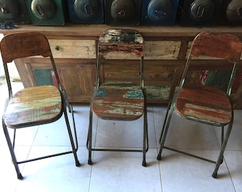 industrial metal wood chairs - urban wood chairs - industrial design - reclaimed wood - vintage chair - urban design