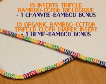 10 trifold diaper insert kit + 1 BONUS hemp-bambou trifold / Cloth diaper insert / trifold insert / bamboo cloth diaper insert