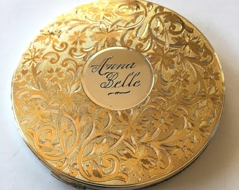 Vintage 1940s Compact Mirror Elgin American Gold Tone