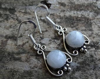Sale Sterling Silver Natural Rainbow Moonstone Earrings - Sterling Silver Moonstone Earrings - Natural Stone Earrings - Moonstone Earrings
