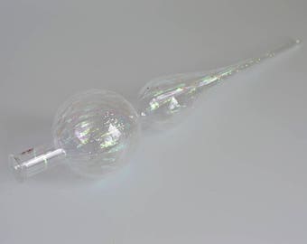 Vintage, Hand blown ,Clear ,Glass ,Christmas, Tree, Topper ,with Silver Glitter ,Made in Italy