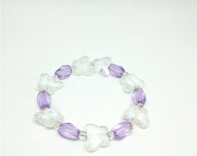 Butterfly Bracelet, Beadwork, Statement Piece, Lupus Warrior, Gift for Her,Purple and White.