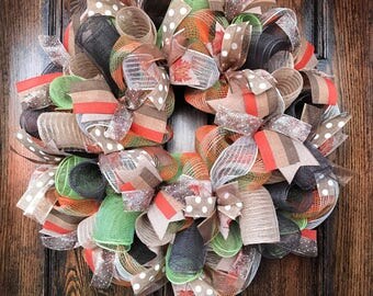 Fall wreath - fall decor - autumn wreath - fall front door - fall burlap wreath - burlap wreath - fall front porch - harvest wreath - fall