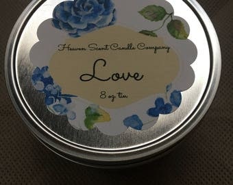 Love handpoured soy wax 8oz tin candle