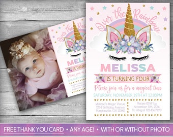 Unicorn Invitation | Unicorn Birthday Invitation | Unicorn Party Invitation | Unicorn Floral Invite | Unicorn Party Invite - Magical Party