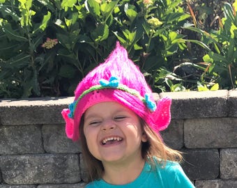Troll hat, Crochet troll hat, Troll Halloween hat, Troll movie inspired hat, Pink troll hat, Toddler troll hat, Child troll, Adult troll