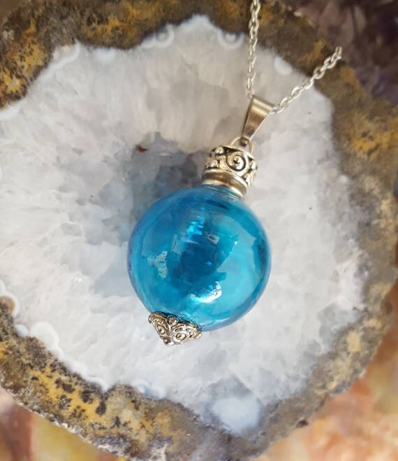 Fillable Aqua Glass Pendant Ornament Keepsake Aqua Glass