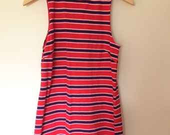 Mockneck Red-and-Blue Striped dress