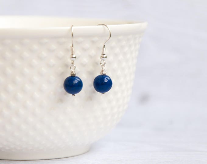 Blue bead earrings, Earrings for little girl, Royal blue earrings, Cobalt blue earrings, Royal blue drop earrings, 8-18mm