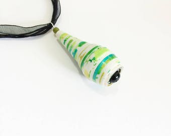 Necklace Bead rolled paper made by hand and painted "Essential"
