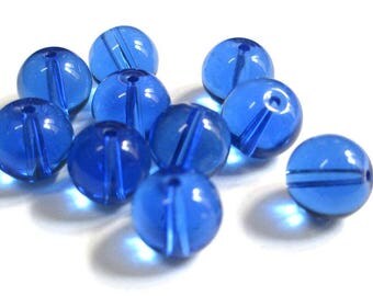 10 dark blue transparent glass beads 10mm