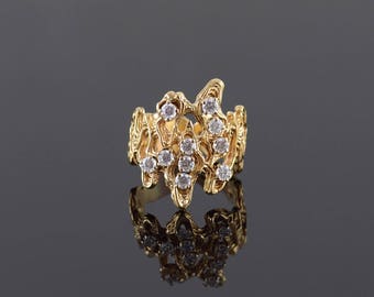 1.20 Ctw Cubic Zirconia Brutalist Nugget Ring Size 8.25 Gold