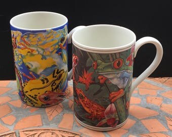 Dunoon Mug Coffee Tea Collectible Mugs Frogs Toads Jane Brookshaw Tim Knepp Fine Bone China Lot of 2 Made in Scotland Hostess Gift