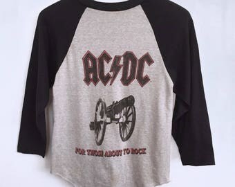 ACDC shirt 1981 vintage t shirt 80s band t-shirts vintage band raglan tee tshirt rock n roll tshirts concert tees heavy metal clothing small
